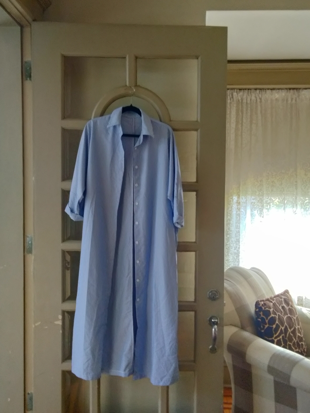 Light Blue Pinstripe Button-Front Shirt Dress - Picture 4 of 7